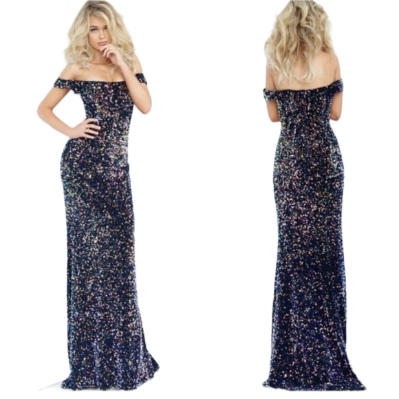 JOVANI New Black Sequined Formal Evening Dress Gown Size 4 - Picture 3 of 14